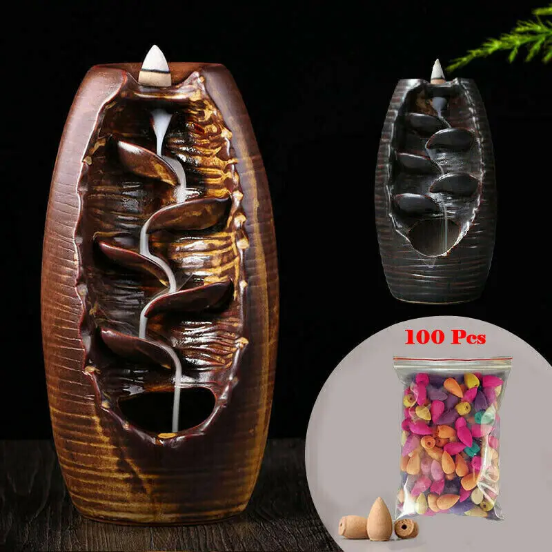 

Ceramic Glaze Incense Burner Holder Sandalwood Backflow Censer Waterfall Smoke Siphon Principle Home Decor Reed Diffuser Sets
