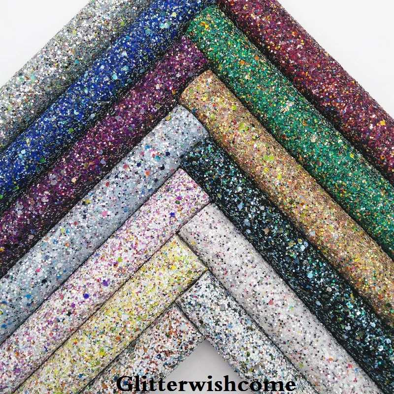 Синтетическая кожа Glitterwishcome 21 х29 см Размер A4 смешанные цвета крупные блестки