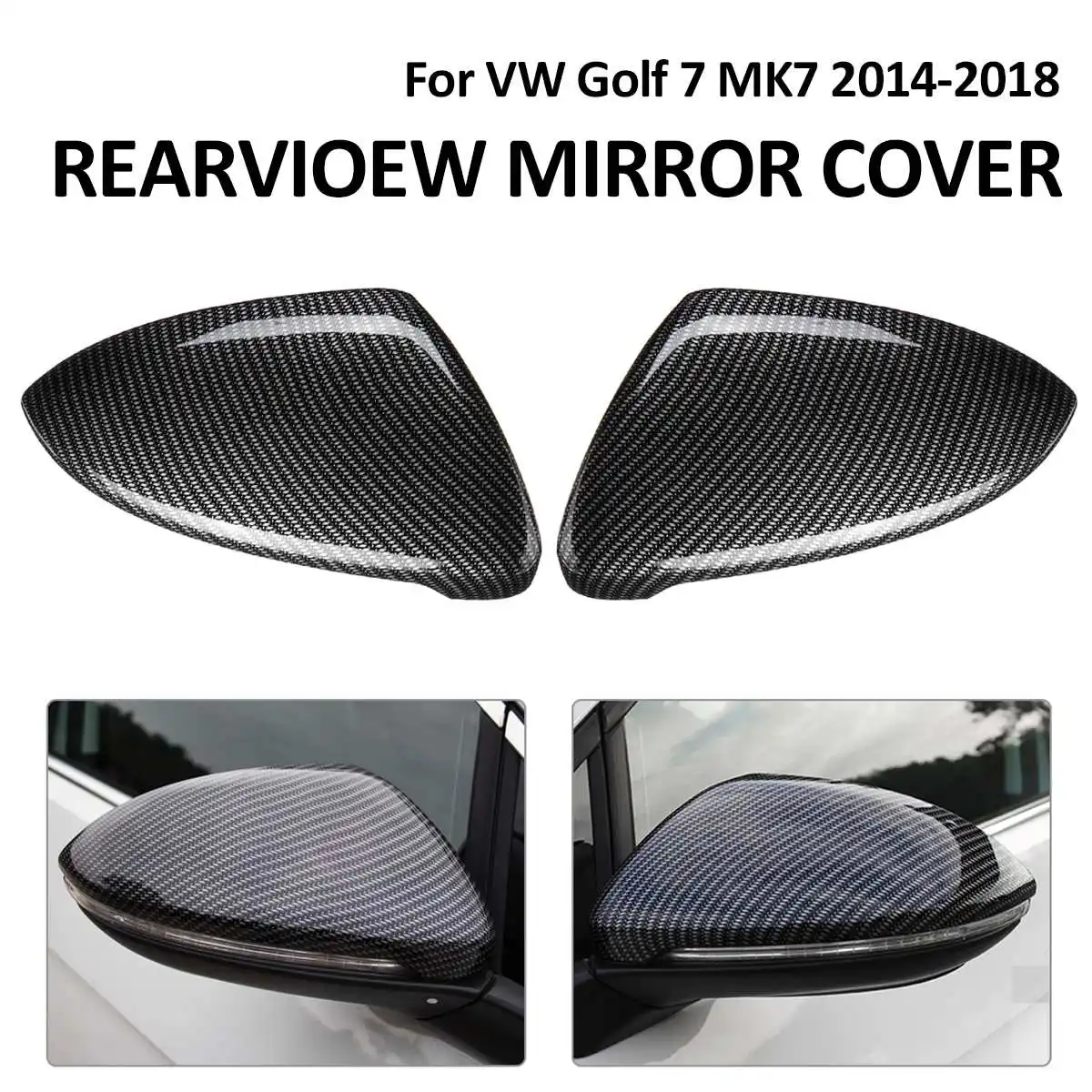 2Pcs Carbon Fiber Car Style Rearview Mirror Cover Trim For VW Golf 7 MK7 2014 - 2018 Rear View Mirror Case Covers Caps