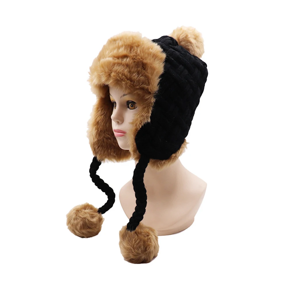 Women Trapper Hats Winter Warm Faux Fox Fur Bomber Hat Beanies Russian
