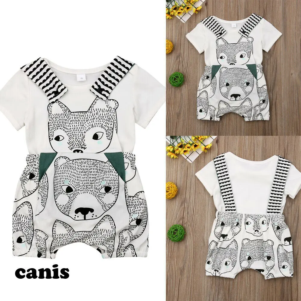 

2019 Newborn Baby Boys Girls Fox Print Casual T-shirt+Bib Pant Overalls Sunsuit