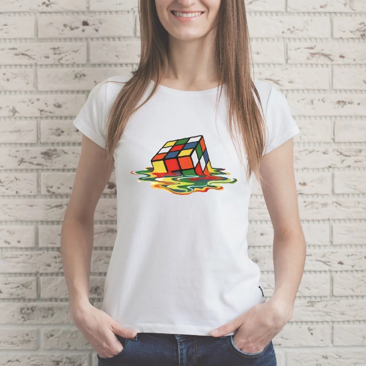 

2019 new melting cube pattern t-shirt European and American casual personality street fashion people burst clothing