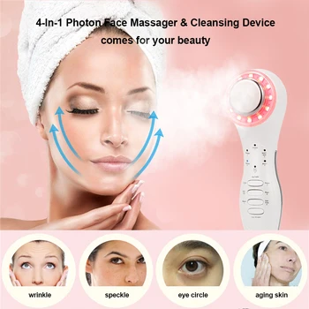 

4-In-1 Photon Face Massager Beauty Tool LED Electric Facial Cleaner Massager Beauty Device Instrument Skin Care Ultra-sonic