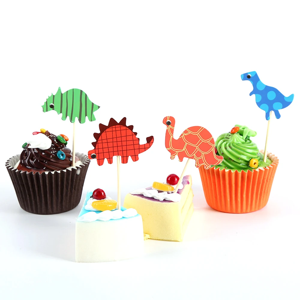 

Cartoon Dinosaur Cupcake Topper/ Flags Banner Set Kids Boy Girl Favors Shower Cake Decoration Happy Birthday Party Decorations