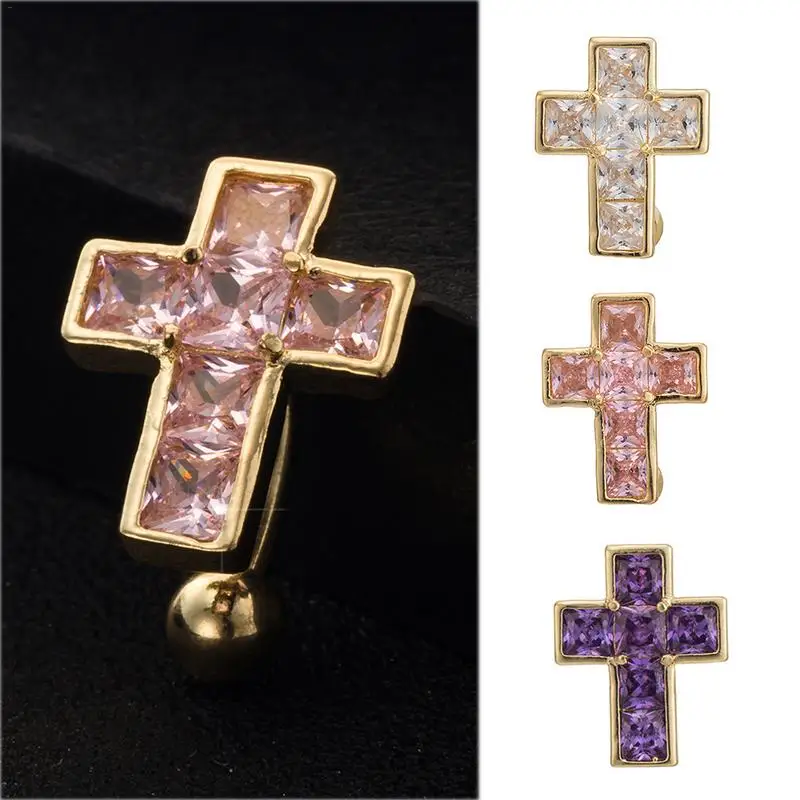 

New style AAA Class Zircon Navel Ring Cross shaped Belly Ring Navel Button Hypoallergenic Body Piercing Jewelry Navel Pin Navel