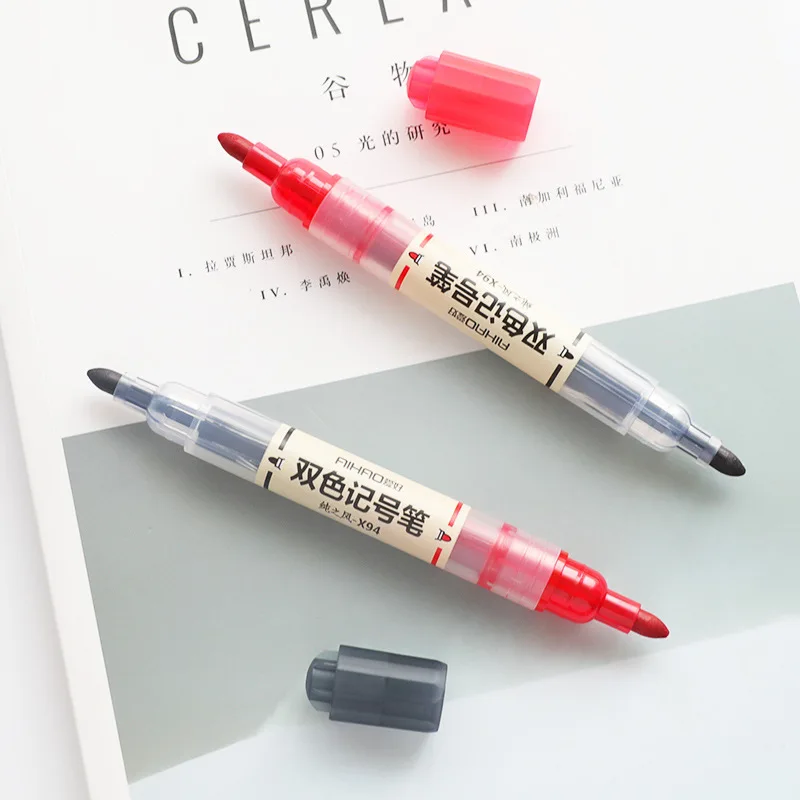 

High Quality Muji style Both Head Mark Black/Red Large Capacity Marc Oiliness Waterproof Can Wipe White Board Pen