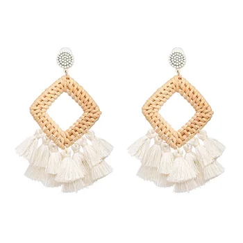 

8 Colors Fashion Handmade Square Drop Earrings for Women Weave Braid Tassel Fringe Dangle Earrings Trendy Party Bohemian Jewelry