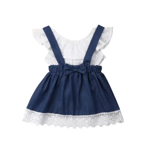 

Fashion Newborn Kids Baby Girls Outfits Off Shoulder Tops Blouse Skirt Suspender Lace Clothes Set Summer 2pcs 0-3T