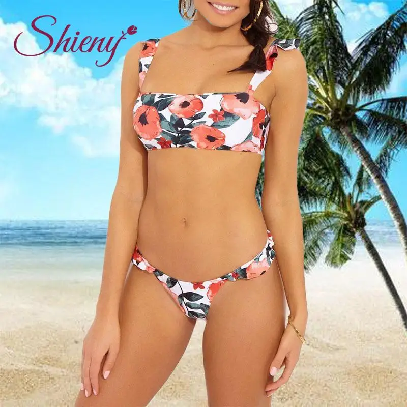 

Shieny Sexy Women Floral Print Ruffle Bikini Set Padded Two Piece Swimsuit Swimwear Bathing Suit Biquini Bathing Suits Beachwear