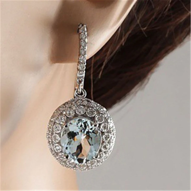 

Earring Sapphire Topaz Drill Bizuteria S925 Silver Color Brincos Gemstone Jewelry Drop Earring Jewelry for Women