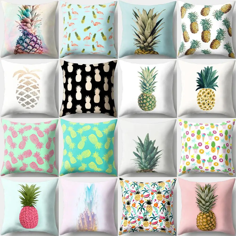 

Pineapple Print Polyester Peach Skin Pillow Case Square Cushion Cover Home Decor Pillow Covers