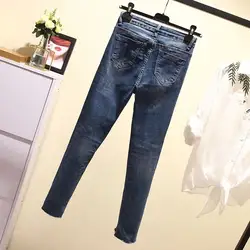 2019 плюс размеры отверстие рваные прямые джинсы для женщин Повседневное на молнии, с завышенной талией нерегулярные джинсовые штаны