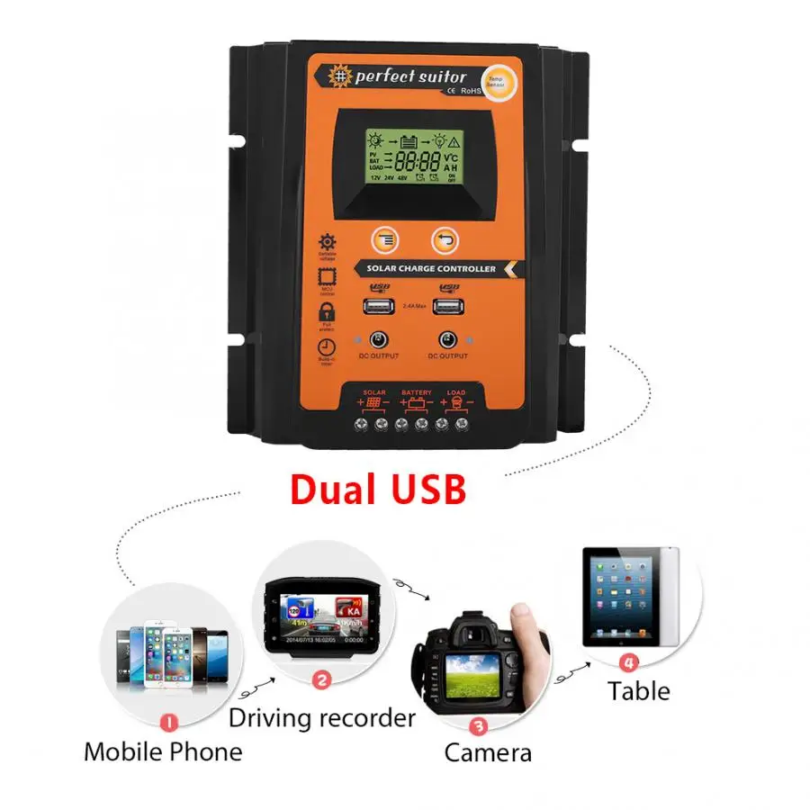 12 В/24 В 30A 50A 70A Контроллер заряда солнечной панели регулятор батареи двойной USB ЖК-дисплей опционально Руководство пользователя