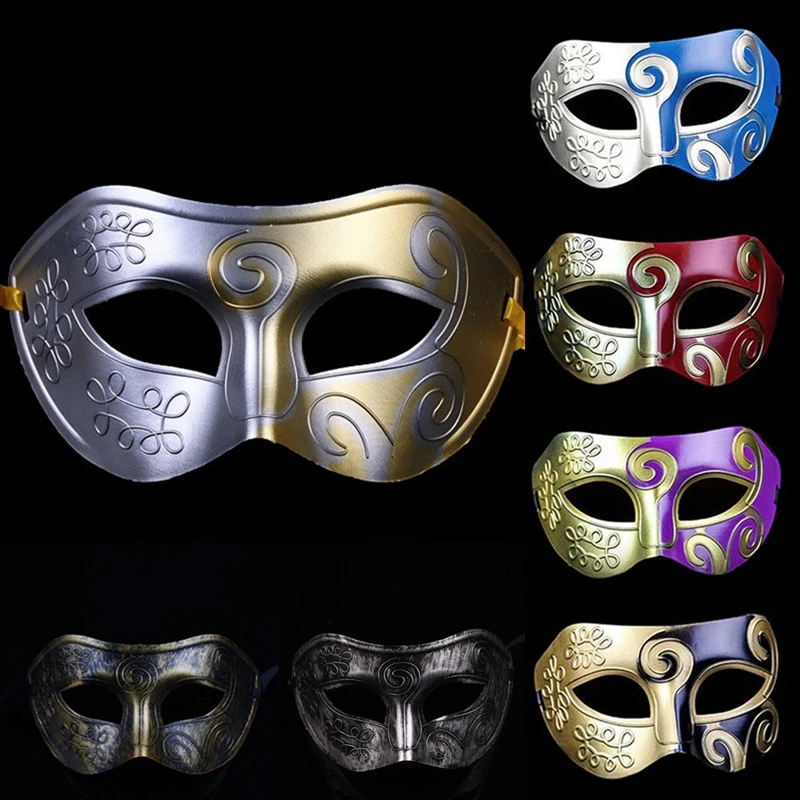 Men's One Size Retro Gladiator Masquerade Mask Black/Silver