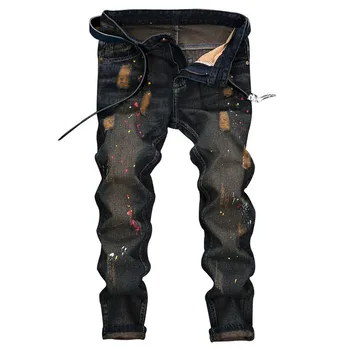 

New classical style armored man's hole washed scrub old spotted tight denim