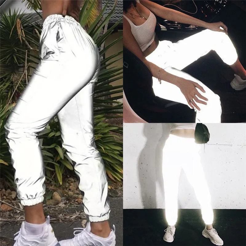 

Women High Waist Casual Baggy Cargo Club Long Pants Luminous Cargo Trouser