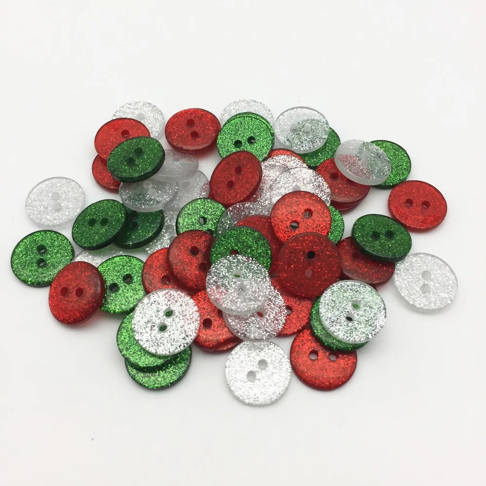 

500pcs 15mm Christmas Mixed Glitter Sparkle Round 2 Holes Buttons Resin Sewing Button Embellishments Scrapbooking Cardmaking