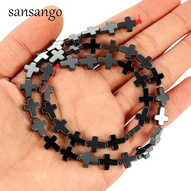 

Natural Black Hematite Stone Jesus Cross Beads Loose Beads For DIY Jewelry Making Findings Bracelet Necklace Accessories