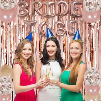 

Bride to be Balloons Set Bachelorette Party Rose Gold Tablecloth Foil Fringe Curtain Bridal Shower Decorations Kit Supplies