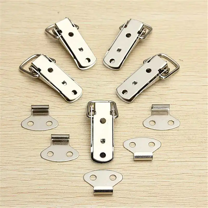 

5PCS Hardware Cabinet Boxes Spring Loaded Latch Catch Toggle 27*63 Iron Hasp For Sliding Door Simple Window Cabinet