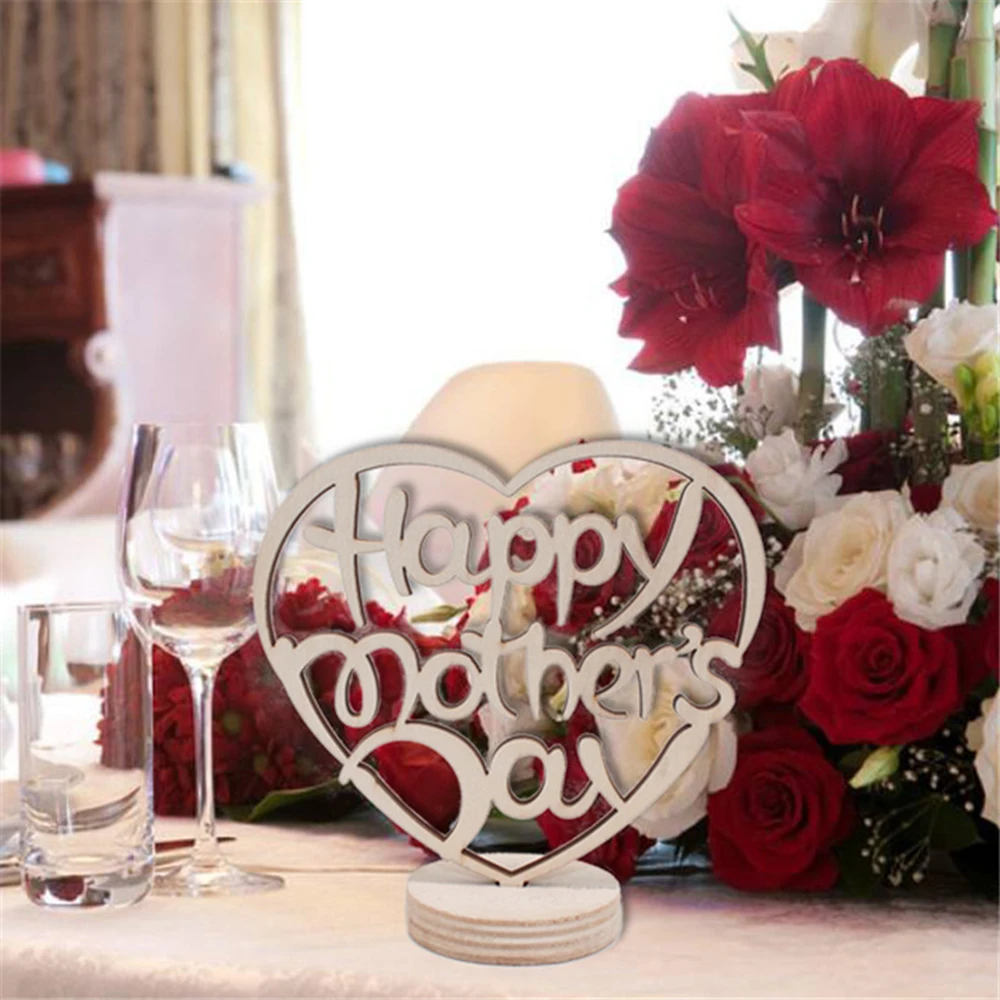 

4PCS Wooden Happy Mothers Day Letter Hollowed Carvings Ornaments DIY Decor