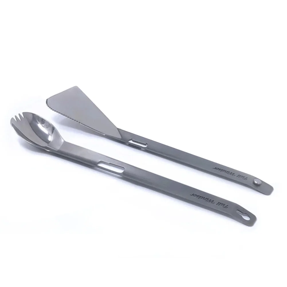 Portátil multifuncional de acero inoxidable tenedor cuchillo al aire libre senderismo mango largo cuchara desmontable de Camping