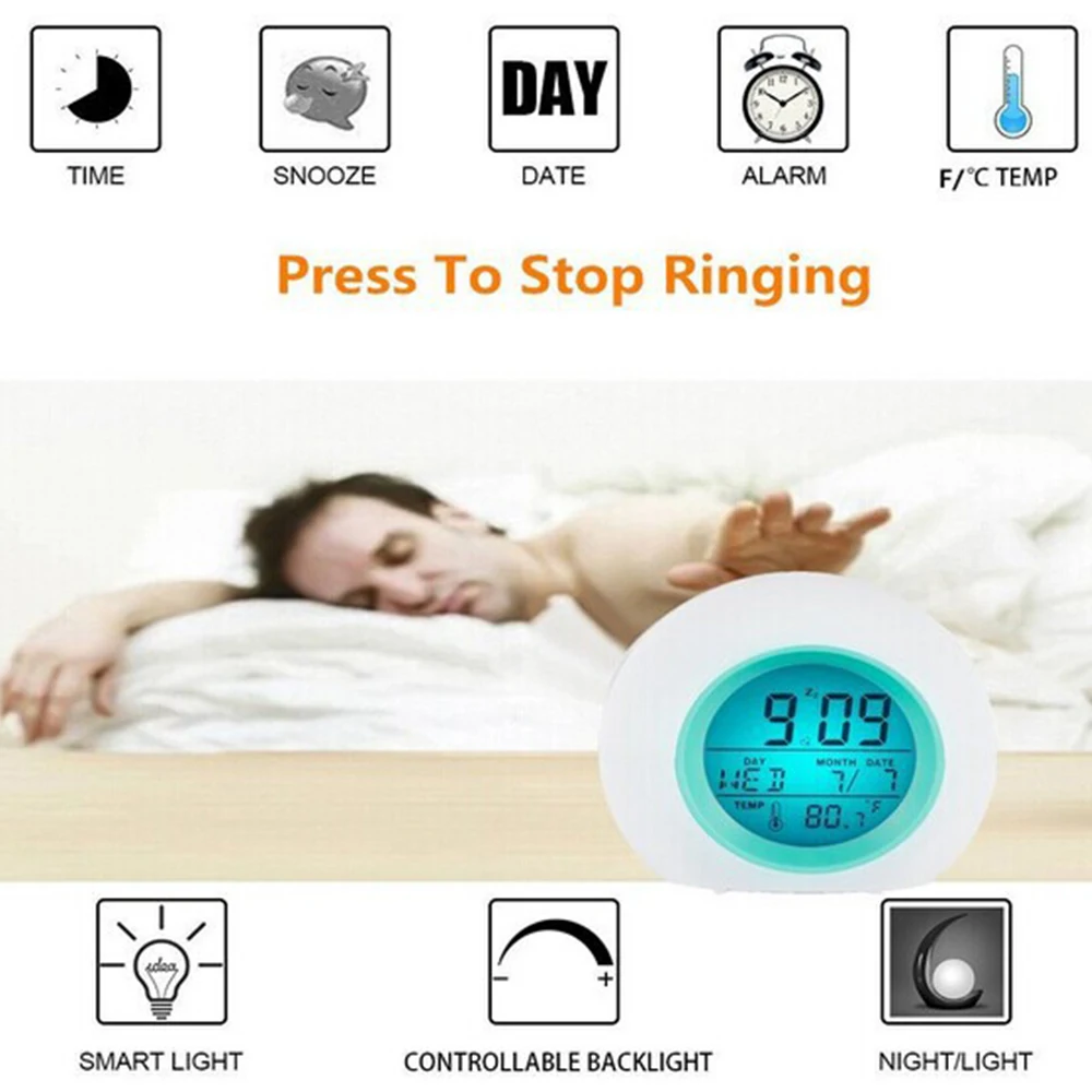 Будильник Wake Up цифровые часы с 7 цветов Изменение пресс-контроль функция повтора для детей детская спальня украшения