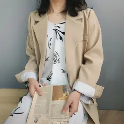 Весенний корейский Свободный Блейзер Для женщин пальто двубортный шикарный длинный костюм женский офисный Жакет женский офис