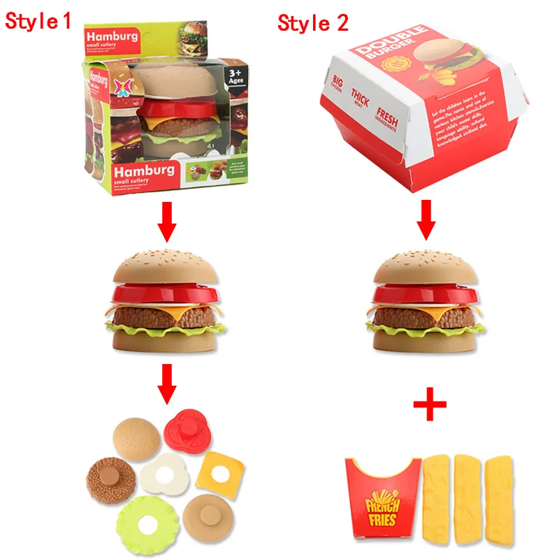

Assembly DIY Hamburger Set Kitchen Pretend Play Toy Plastic Simulation Burger French Fries Food Model Learning Toys For Kids