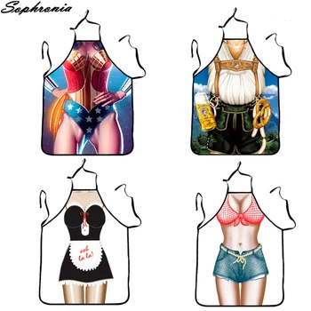 

BBQ Party Cartoon Apron Funny Cooking Apron Sexy Kitchen Dinner Party Baking Aprons For Woman And Man Delantales Cocina CWQ005