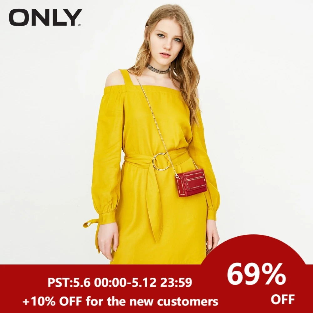 

ONLY 2019 Off-the-shoulder Lace-up Dress |118107555