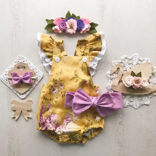 Новинка 2018 Детские боди с цветочным рисунком для девочек летние кружевные без