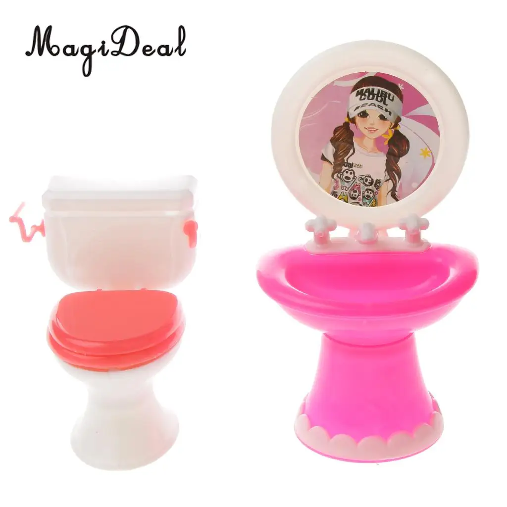 Buy MagiDeal 2Pcs Mini Plastic Toilet Washbasin Dolls Bath Room Accessories for