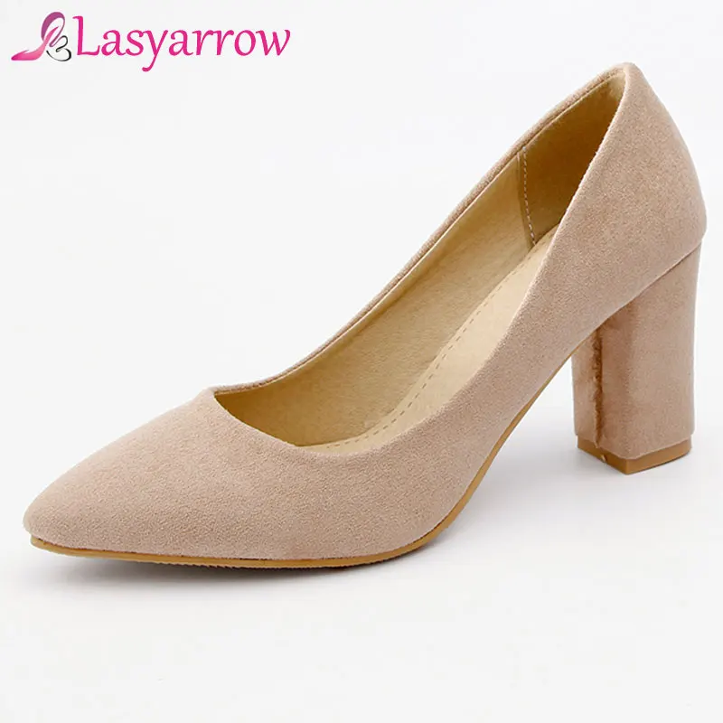 Miglior Lasyarrow 2019 Più Il Formato Delle Donne Block Tacchi Alti Da Sposa di San Valentino In Pelle Scamosciata Pompe Signore Punta a punta Oro Argento Tacchi Alti Scarpe Femminili