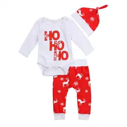 Комплект из 3 предметов, Рождественский комбинезон с снежинками для новорожденных мальчиков и девочек, комплект со штанами