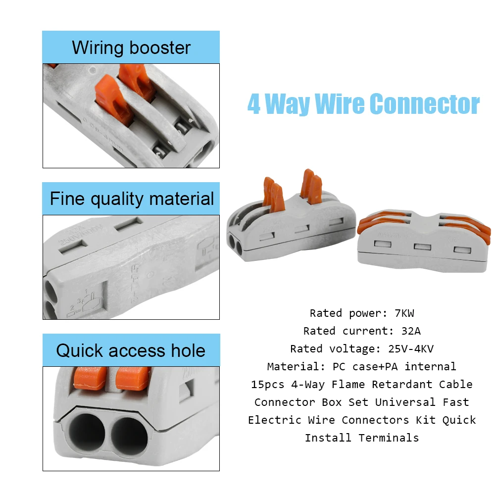 15 шт. 4-полосная огнестойкий кабель Соединительная коробка Набор универсальный быстрый Электрический Провод Комплект разъемов быстрой установки терминалов