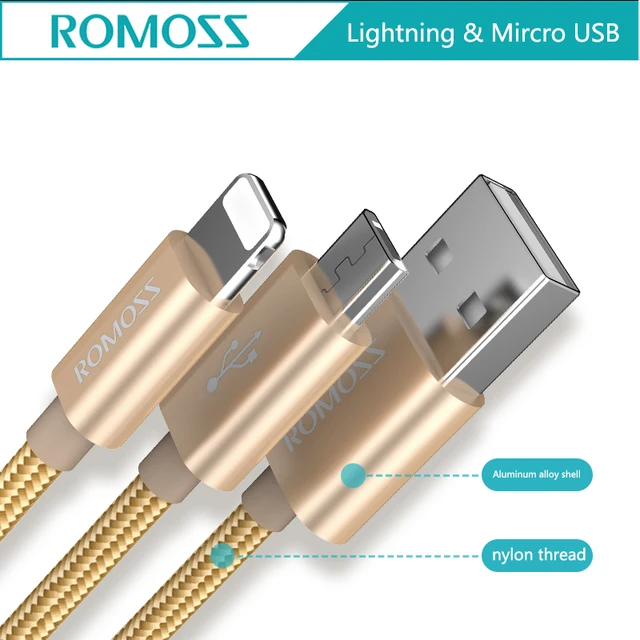 ROMOSS 2 в 1 CB20LM Lightning 8-pin & Micro USB iPhone кабель 2A Быстрая зарядка 1,5 м для IOS11 iPhone X iPhone 8