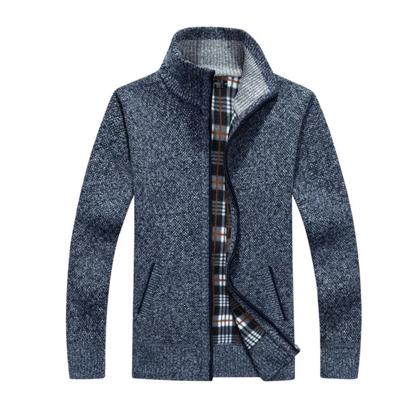 New 2XL 3XL Mens Fleece Sweate Autumn Winter Warm Cashmere Dress Slim Fat Wool Zipper Casual Sweater Men Knitted Coat AF1383