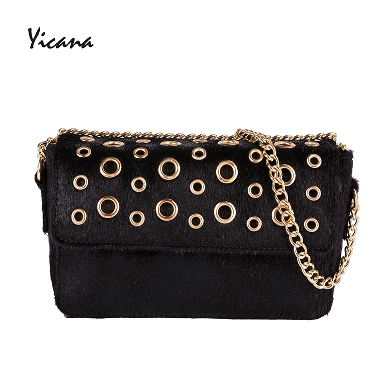 

Yicana flocking Pu Leather fashion metal trim hole women handbag Mini Shoulder Bag
