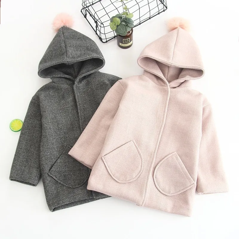 Winter Jackets Girls Hooded Hair Ball Wool Baby Clothes 3