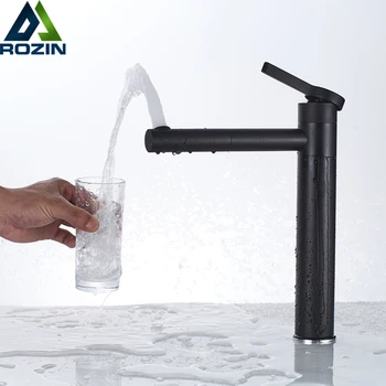 

Black Swive Spout Basin Faucet Deck Mounted Bathroom Vessel Sink Mixer Tap Single Lever 360 Rotate Hot Cold Water Tap