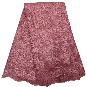 

Pure color big rose flowers and leaves pattern with beads and stones fabric GY4,Free shipping graceful African tulle lace
