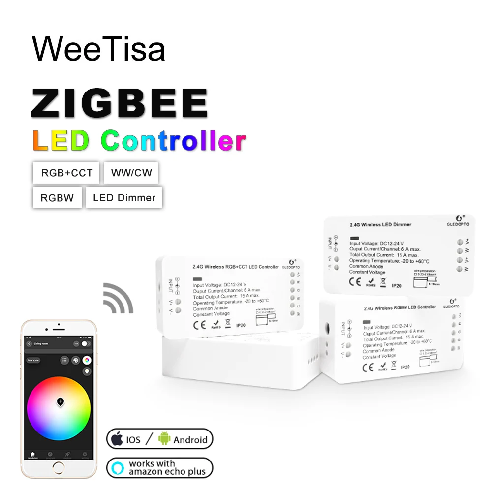 

Светодиодный контроллер ZIGBEE RGB, RGBW, RGBCCT, WW, CW, DC, 12 В, 24 светодиодный, Светодиодная лента, Одноцветный диммер, смарт-контроллер, контроллер приложения Zll