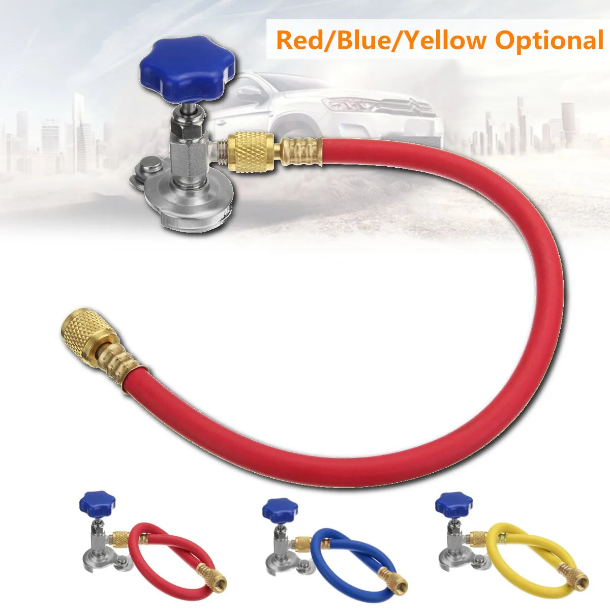 

Steel Rubber R12 R22 Tap Tapper Refrigerant Recharge Hose Kit 1/4SAE Thread Set Red Blue Yellow MY09FL1915609 602624193634