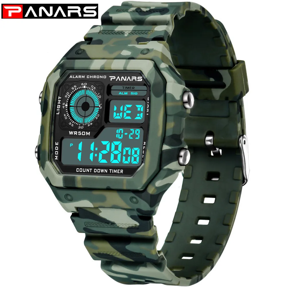Panars Watch Men Sport Digital Watches Chronograph Waterproof Watch Stainless Business Wristwatches Relogio Masculino Male Clock