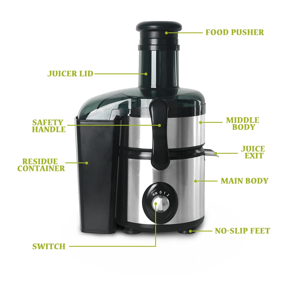 2000ML Capacity Fruit Juicer Machine Masticating Vegetable Kitchen Appliances Stainless Steel Fruit Juice Separation Blender