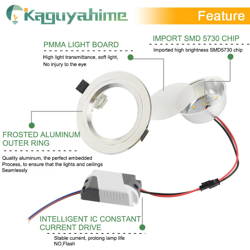 Kaguyahime светодиодный панельные утопленные светильники Высокий Яркий 3W 5W 10W 15W AC 220V 110V Круглая Панель-лампа освещение для