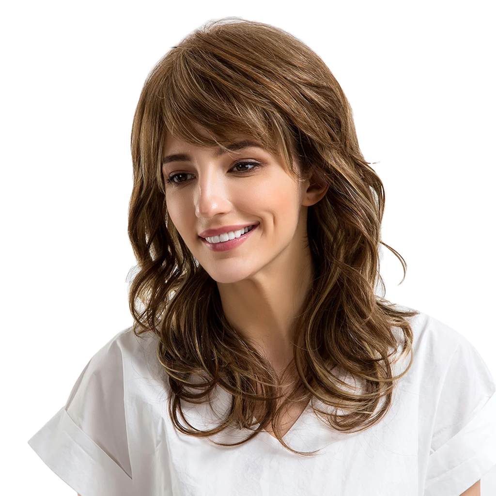 45 cm Natural Fluffy Wavy Loose Wave Layer Wig for Women Human Hair Coffee 45 cm Natural Fluffy Wavy Loose Wave Layer Wig for Women Human Hair Coffee