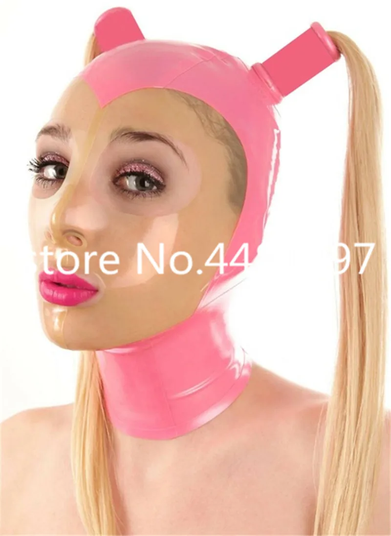

Latex Mask Rubber Unisex Hood with Wig Rubber Fetish Cosplay Mask Two Braid Wigs Latex Headgear Customized XS-XXL
