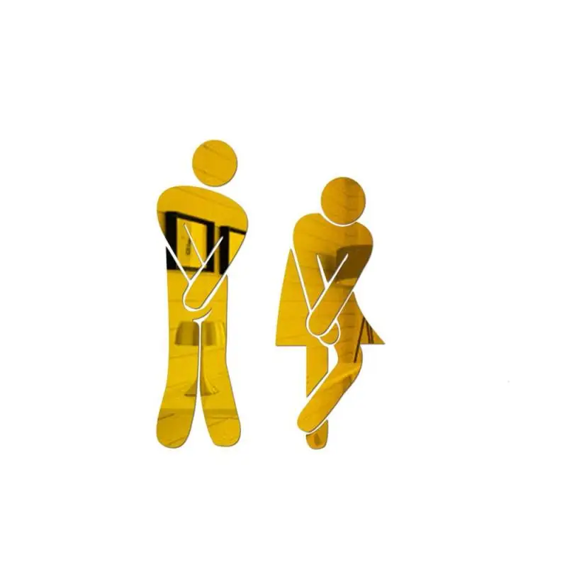 

Gold 3D Mirror Sticker Funny WC Toilet Door Entrance Sign Men Women Bathroom DIY Acrylic Wall Sticker Decals Bar Home Decor A30